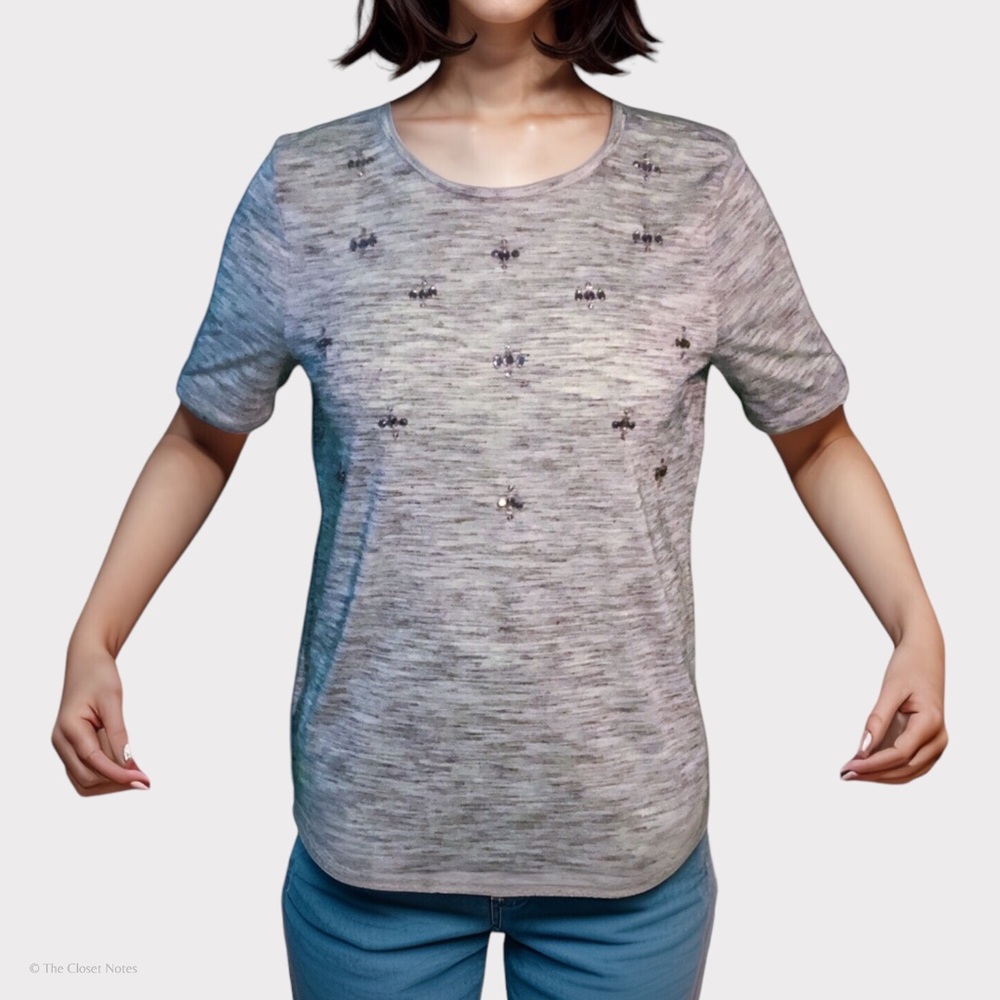 short sleeve embellished t-shirt in gray